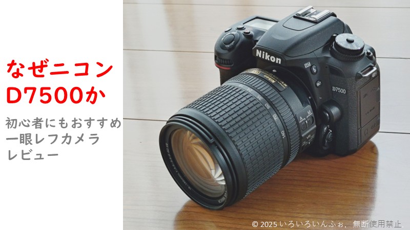 一眼レフカメラD7500を紹介する記事のアイキャッチ画像。D7500が写っている。