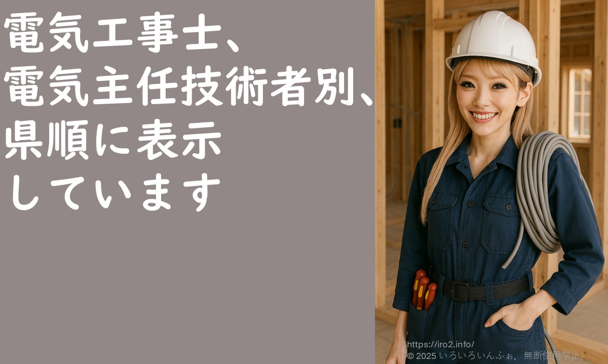 女性電気工事士が県順に表示していると説明している画像