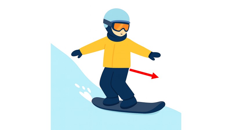 バックサイド・ターンは、自分の頭ではなく、お尻をターンの内側に入れる感じを説明しているイラスト